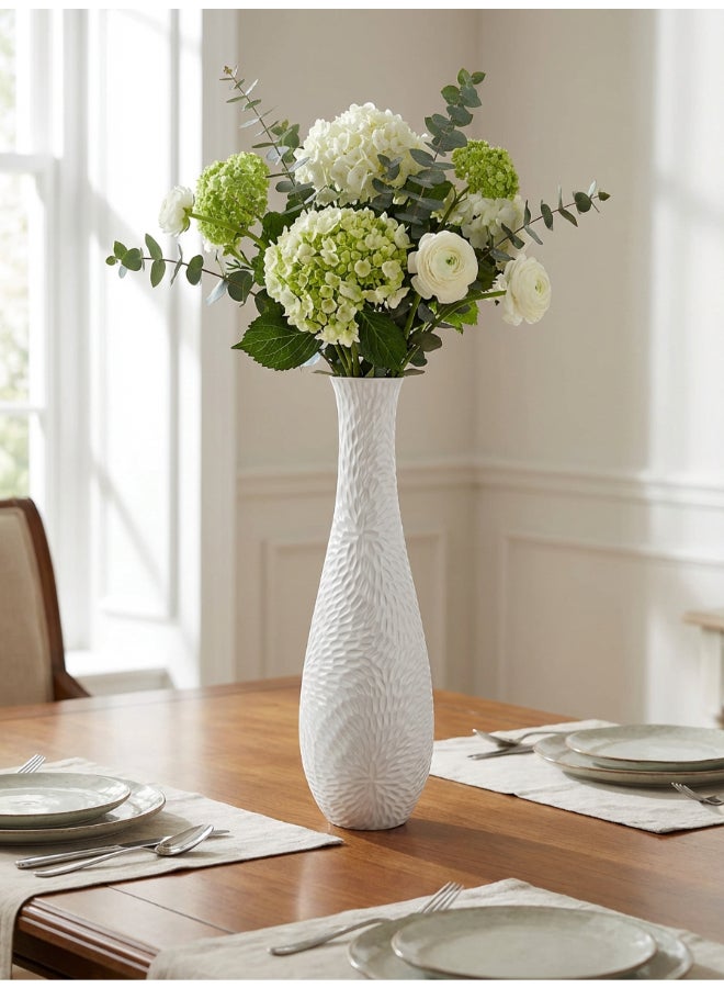 ايست من نون Ceramic Vase for Floral Decorative arrangement, Ht-46.4 cm | Shiny White Color | Flora Etch Design | Size -13.5x13.5x46.4 cm | Perfect for decorativing your living room, Ideal for decorating coffee table, dinning table, console table or any office or living space - Image 1